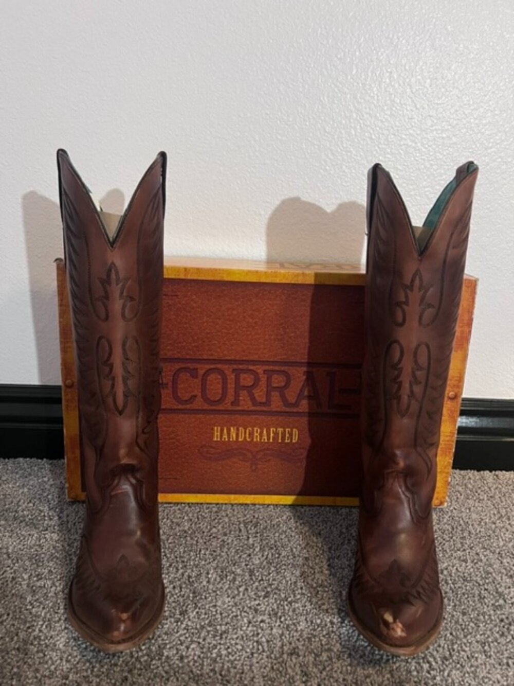 **STAGECOACH* Corral Western Boots Womens Leather Zip Cognac E1570 SIZE 10